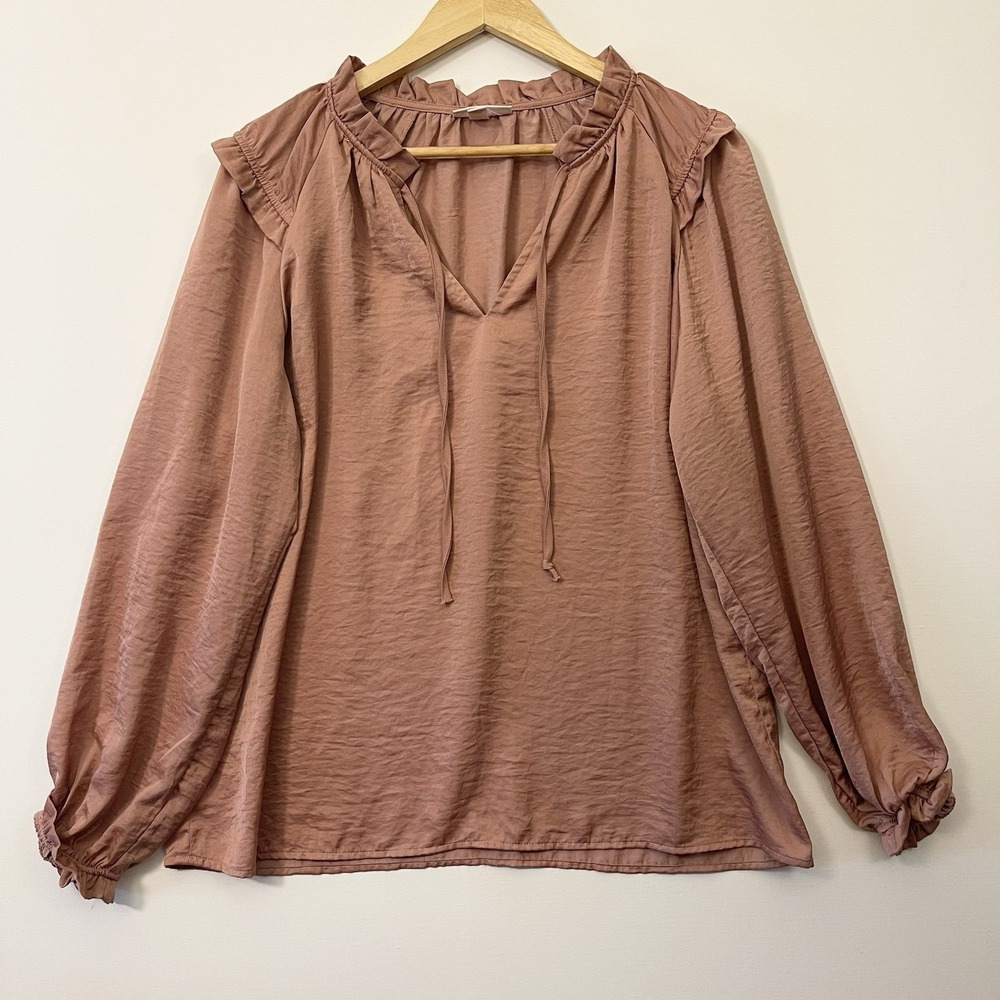 Knox Rose Satin Peasant Top Long Sleeve Dusty Rose Romantic Classy Office Size L